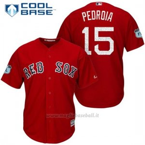 Maglia Baseball Uomo Boston Red Sox 15 Dustin Pedroia Rosso 2017 Allenamento Primaverile Cool Base Giocatore
