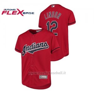 Maglia Baseball Bambino Cleveland Indians 12 Francisco Lindor Cool Base Majestic Alternato Rosso