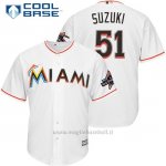 Maglia Baseball Uomo Miami Marlins 51 Ichiro Suzuki Bianco2017 Cool Base