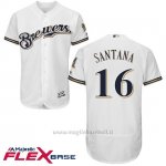 Maglia Baseball Uomo Milwaukee Brewers Domingo Santana Bianco Autentico Collezione Flex Base Custom