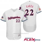 Maglia Baseball Uomo Milwaukee Brewers 2017 Estrellas y Rayas Matt Garza Bianco Flex Base
