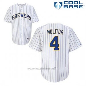 Maglia Baseball Uomo Milwaukee Brewers Paul Molitor 4 Bianco Cool Base