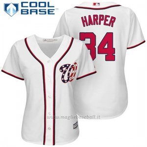 Maglia Baseball Donna Washington Nationals 34 Bryce Harper Bianco2017 Cool Base