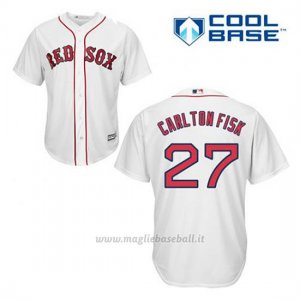 Maglia Baseball Uomo Boston Red Sox 27 Carlton Fisk Bianco 1ªCool Base