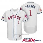 Maglia Baseball Uomo Houston Astros 2017 Estrellas y Rayas Carlos Correa Bianco Flex Base