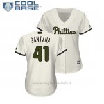 Maglia Baseball Donna Philadelphia Phillies Carlos Santana 2018 Dia de los Caidos Cool Base Crema