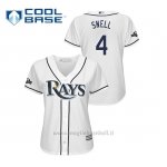 Maglia Baseball Donna Tampa Bay Rays 4 Blake Snell 2019 Postseason Cool Base Bianco