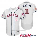 Maglia Baseball Uomo Houston Astros 2017 Estrellas y Rayas Evan Gattis Bianco Flex Base