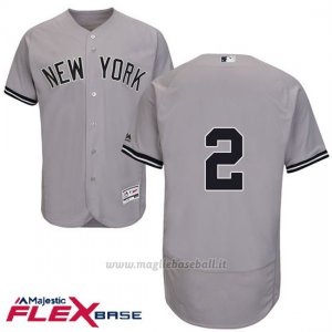 Maglia Baseball Uomo New York Yankees Derek Jeter Majestic Autentico Collezione Flex Base Grigio