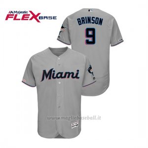 Maglia Baseball Uomo Miami Marlins Lewis Brinson 150th Aniversario Patch 2019 Flex Base Grigio