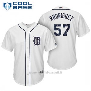 Maglia Baseball Uomo Detroit Tigers 2017 Estrellas y Rayas Francisco Rodriguez Bianco Cool Base