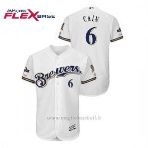 Maglia Baseball Uomo Milwaukee Brewers 6 L Orenzo Cain 2019 Postseason Flex Base Bianco
