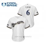 Maglia Baseball Uomo Milwaukee Brewers 6 L Orenzo Cain 2019 Postseason Cool Base Bianco