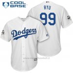 Maglia Baseball Uomo Los Angeles Dodgers 2017 World Series Hyun Jin Ryu Bianco Cool Base