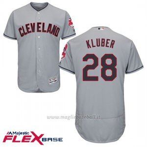 Maglia Baseball Uomo Cleveland Indians 28 Corey Kluber Grigio Flex Base