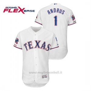 Maglia Baseball Uomo Texas Rangers Elvis Andrus 150th Aniversario Patch Final Season Stadium Patch Bianco