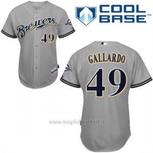 Maglia Baseball Uomo Milwaukee Brewers Grigio Yovani Gallardo Majestic Cool Base Giocatore