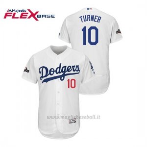 Maglia Baseball Uomo Los Angeles Dodgers 10 Justin Turner 2019 Postseason Flex Base Bianco