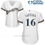 Maglia Baseball Donna Milwaukee Brewers Domingo Santana Bianco Autentico Collezione Cool Base