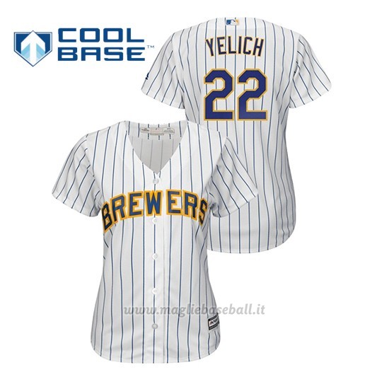 Maglia Baseball Donna Milwaukee Brewers 22 Christian Yelich Cool Base Majestic Primera Bianco